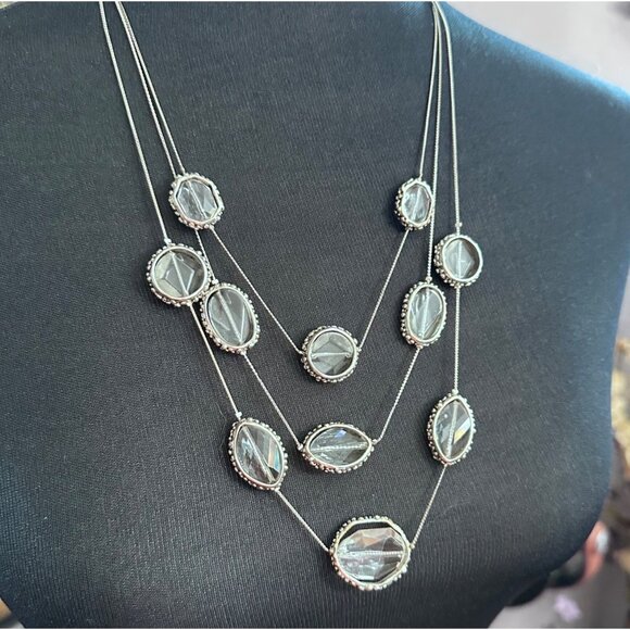 Chico's Necklace Jewlery Statement 23" Adjustable Silver Tone Clear Multilayered - Picture 3 of 7